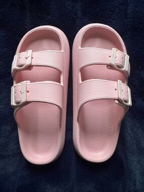 Baby Pink Double-Buckle Comfort Sandals